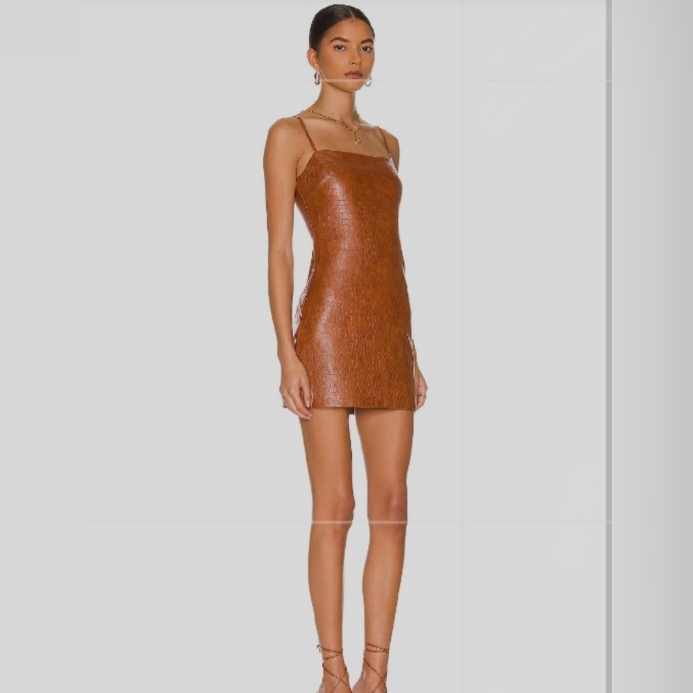 Bardot Brown Faux-Leather Mini Dress